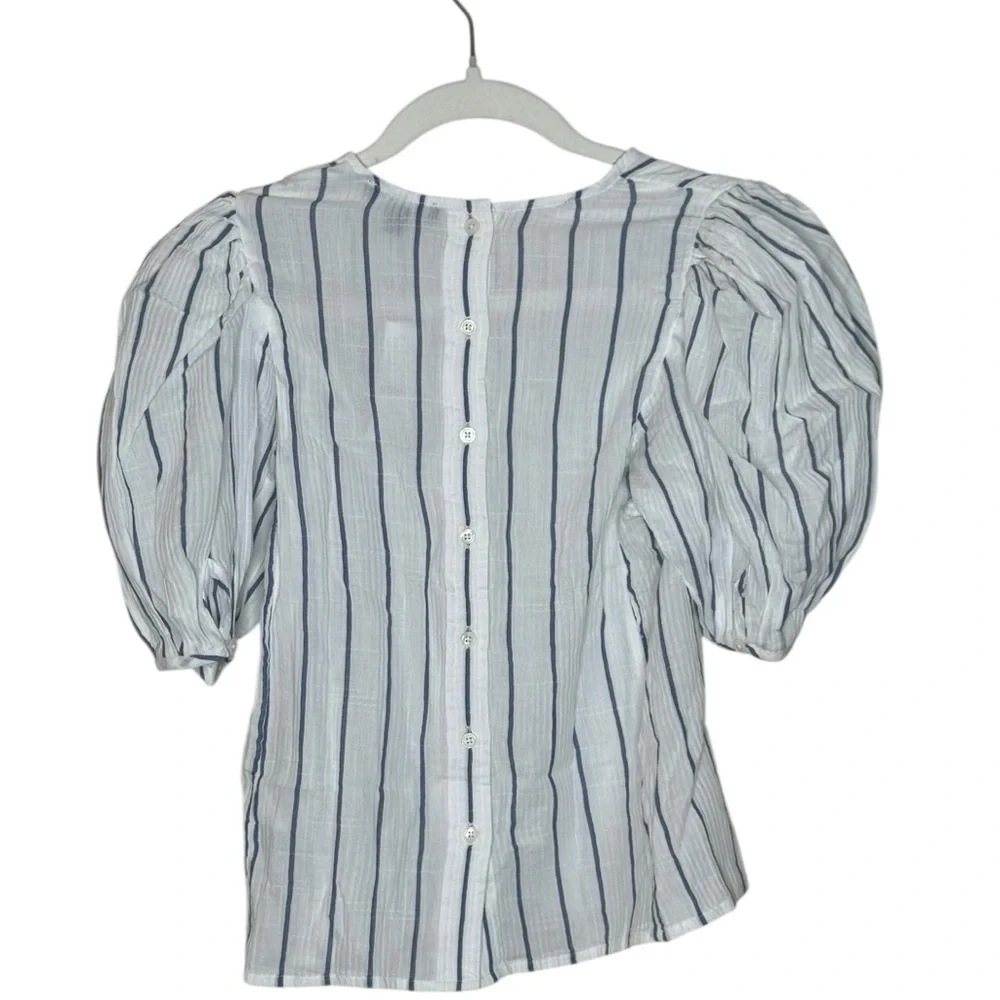 J. Crew Puff-sleeve Top In Sheer Gauze White and Blue Striped Blouse NWT XXS
